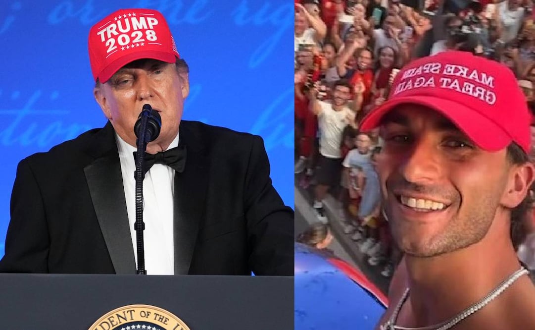 Donald Trump y la gorra que usó Ferran Torres / Foto: Especiales