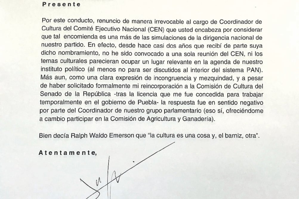 El senador panista Javier Lozano afirma en la carta que “es una más de las simulac io nes de la dirigencia nacional del partido”. Foto: TOMADA DE TWITTER