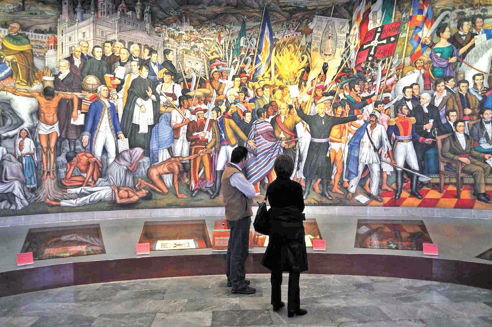 "Retablo de la Independencia” de Juan O’ Gorman, donde aparecen Josefa Ortiz, Gertrudis Bocanegra y Mariana Rodríguez del Toro. Museo de Historia.