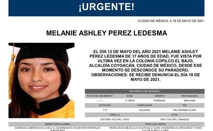 Activan Alerta Amber por Melanie Ashley, de 17 años; desapareció en Coyoacán
