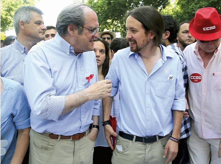 El portavoz socialista de la Asamblea de Madrid, Ángel Gabilondo, con el líder de Podemos, Pablo Iglesias, en una imagen del pasado sábado. Foto: ARCHIVO EFE