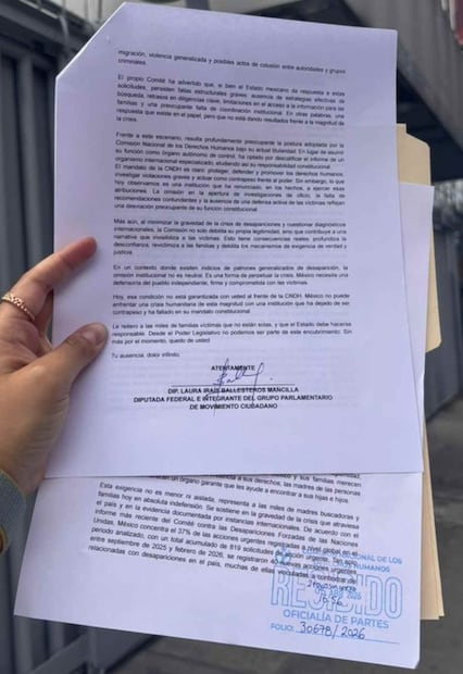 Laura Ballesteros pide renuncia de titular de la CNDH (06/04/2026). Foto: Especial