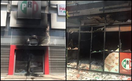 Vandalizan e incendian sede del PRI en Tuxtla Gutiérrez, Chiapas