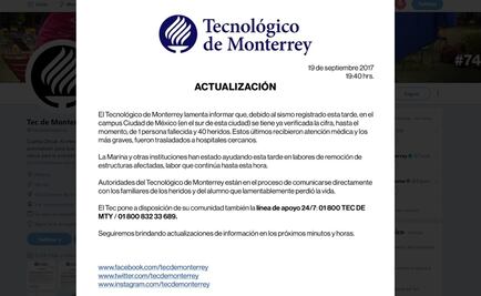 TEC de Monterrey reporta un muerto y 40 heridos
