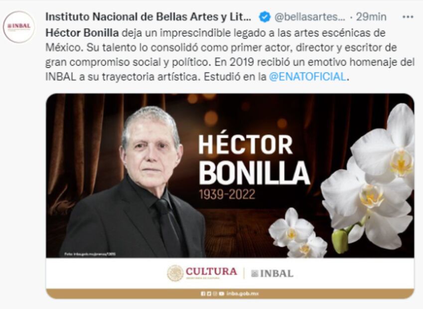Lamentan la muerte de Héctor Bonilla en redes sociales