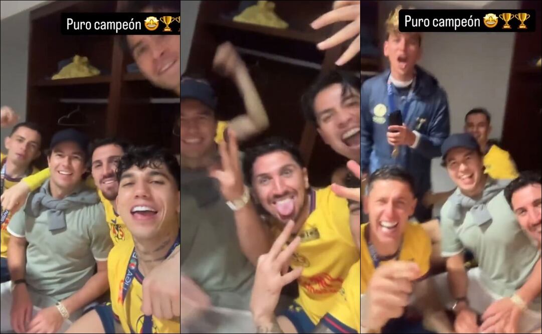 Checo Pérez bajó a los vestidores para festejar con los jugadores del América - Fotos: Capturas de pantalla