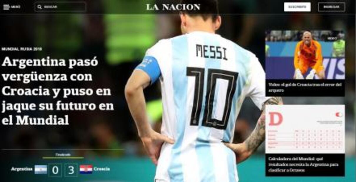 Prensa argentina tunde a la Albiceleste por su vergonzosa derrota