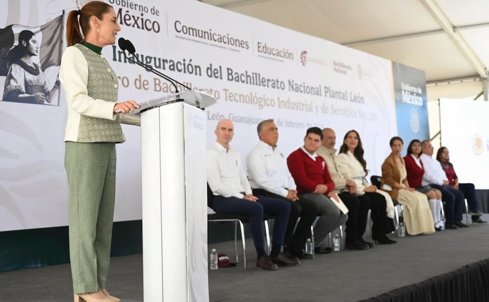 Presidenta Claudia Sheinbaum durante inauguración del Bachillerato Nacional plantel León, Guanajuato (20/02/2026). Foto: Presidencia