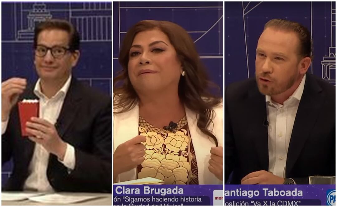 Salomón Chertorivski, Clara Brugada y Santiago Taboada en el primer debate rumbo a las elecciones por la Jefatura de Gobierno. Foto: Captura de pantalla.