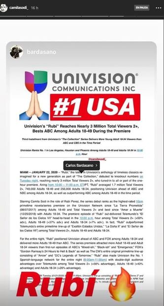 El "descaro" de Camila Sodi coloca a "Rubí" como líder de audiencia 