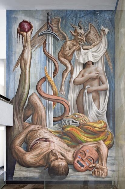 Historia del Teatro en México (1960), del muralista Gabriel Flores. Imagen: Secretaría de cultura de Jalisco