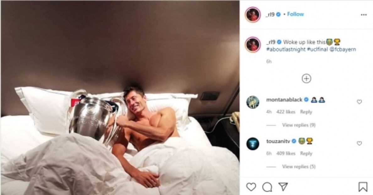 Robert Lewandoski "durmió" con el trofeo de la Champions League