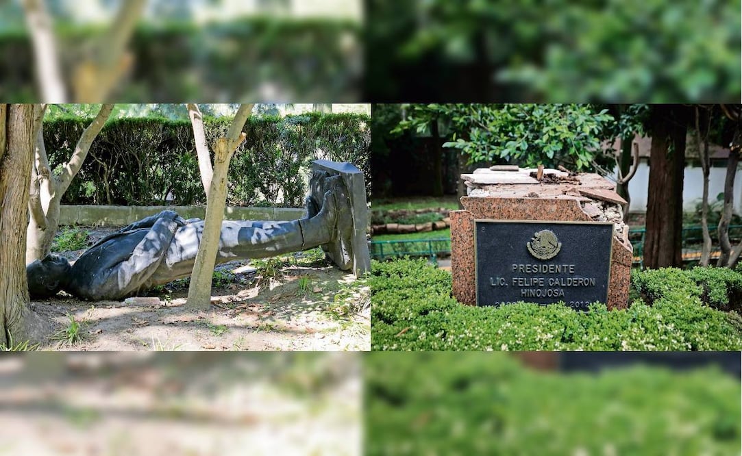 Estatua de Felipe Calderón derribada. Fotos: Santiago Cadena y Diego Simón Sánchez / EL UNIVERSAL