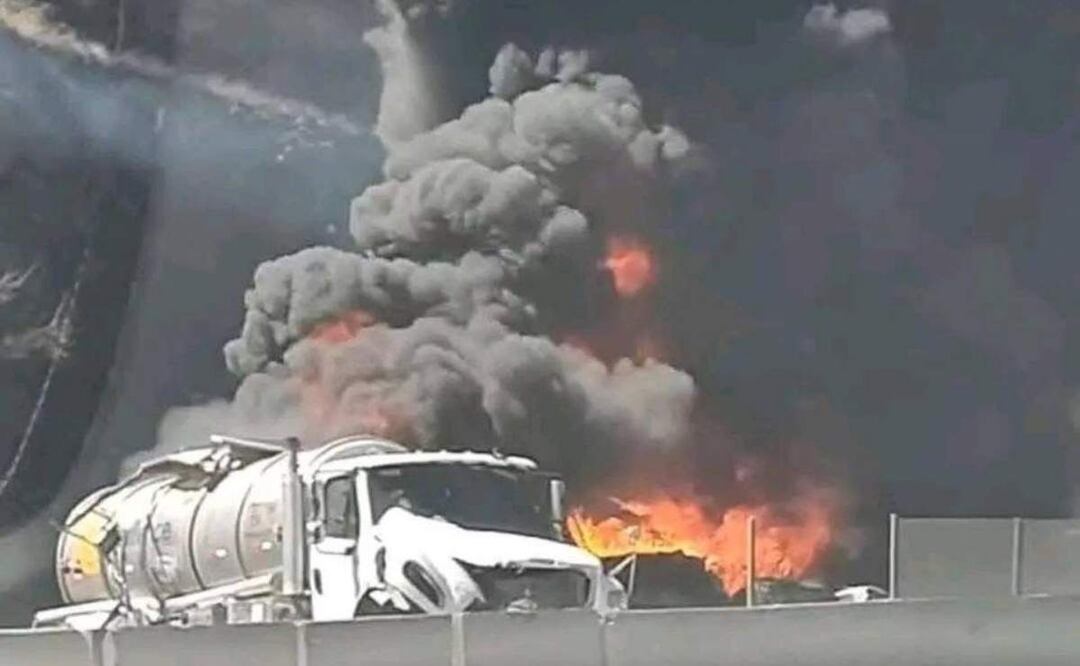 Se mantiene el cierre total de la carretera México-Querétaro, a la altura del kilómetro 83 tras explosión de pipa (07/02/2025). Foto: Especial