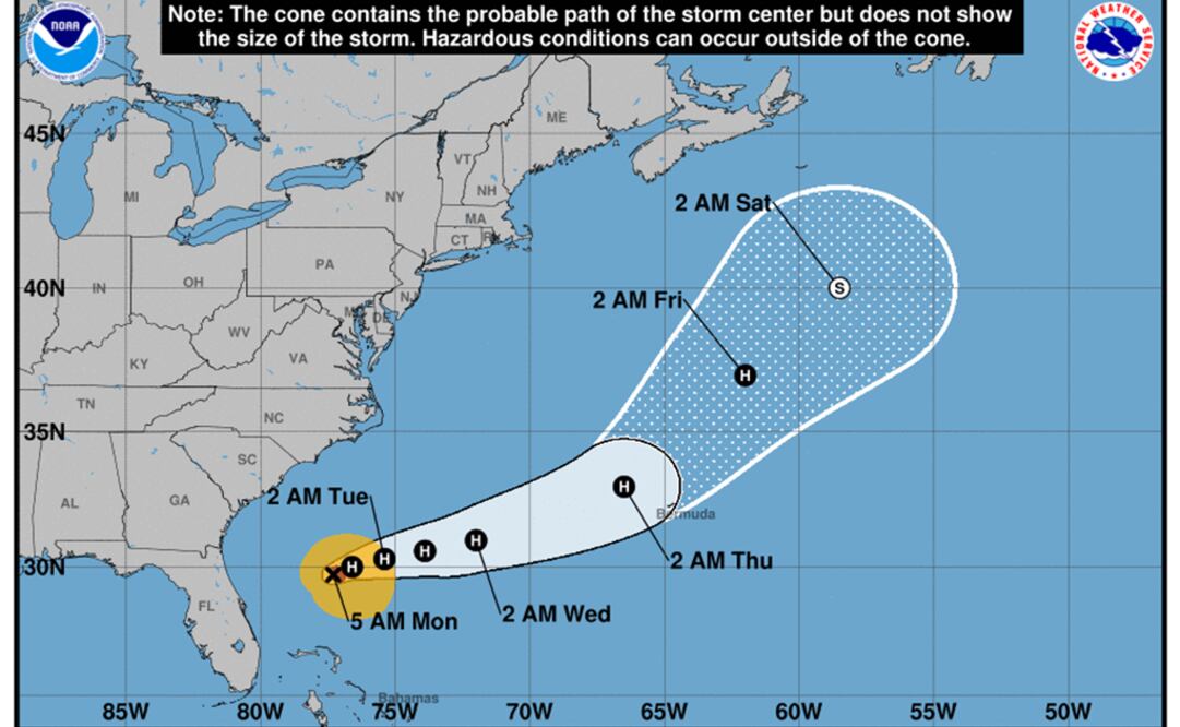 Se prevé que Humberto producirá grandes marejadas y corrientes que se sentirán a lo largo de las costas de las Bahamas (Foto: @NHC_Atlantic)