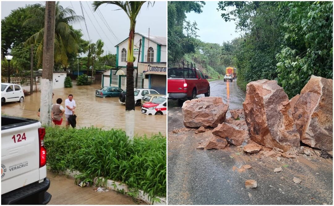 Inundaciones y derrumbamiento dejó el frente frío número 6 en Veracruz. Imágenes: Protección Civil de Veracruz