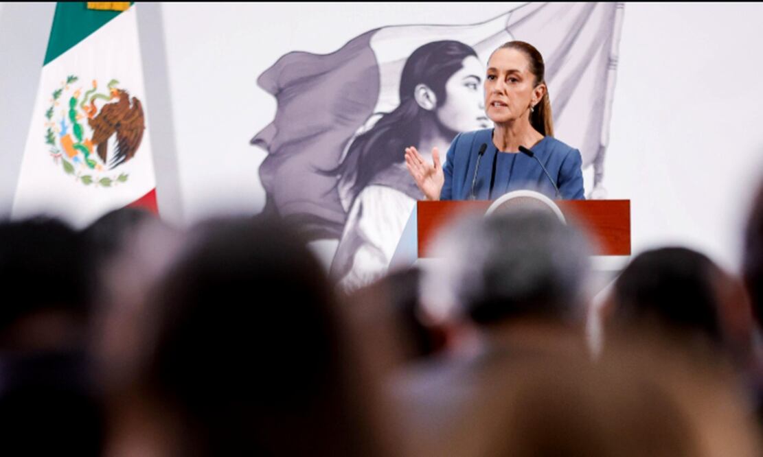 La presidenta Claudia Sheinbaum Pardo durante la mañanera del 20 de agosto de 2025. Foto: Diego Simón Sánchez/EL UNIVERSAL