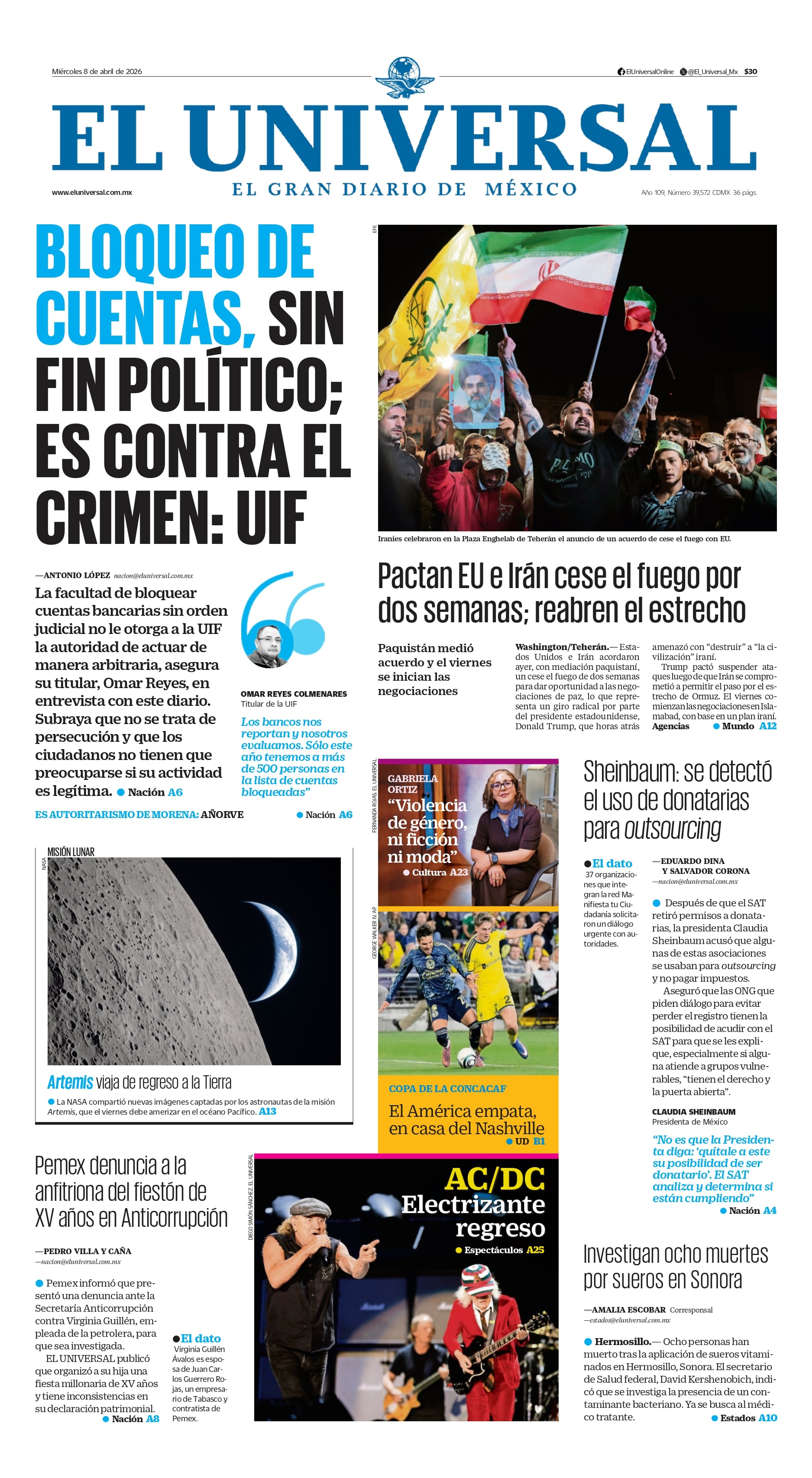Portada impresa del 8 de abril de 2026
