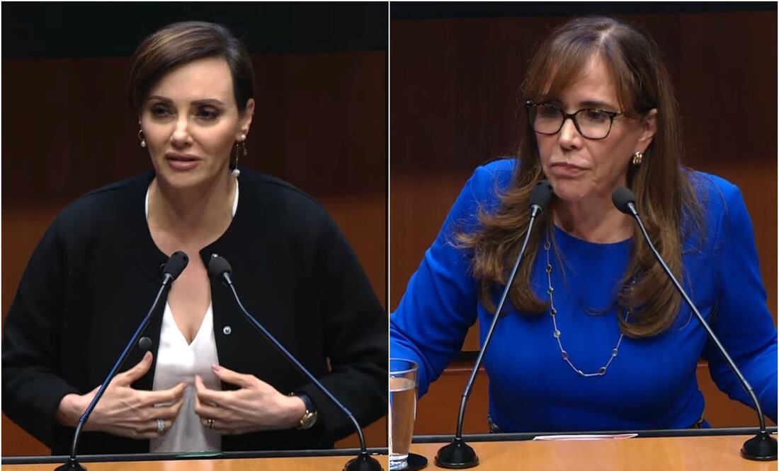 Las legisladoras Lilly Téllez, del PAN, y Yeidkol Polevnsky, del Partido del Trabajo, se confrontaron en tribuna del Senado este miércoles 29 de octubre de 2025. Foto: Especial