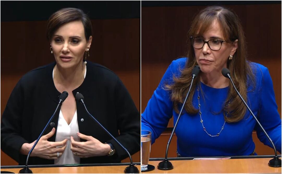 Las legisladoras Lilly Téllez, del PAN, y Yeidkol Polevnsky, del Partido del Trabajo, se confrontaron en tribuna del Senado este miércoles 29 de octubre de 2025. Foto: Especial