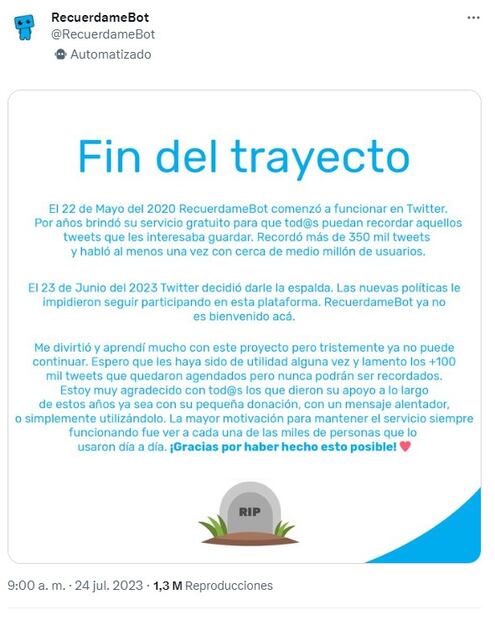 La cuenta RecuerdameBot comenzó a funcionar en 2012. Foto: Twitter