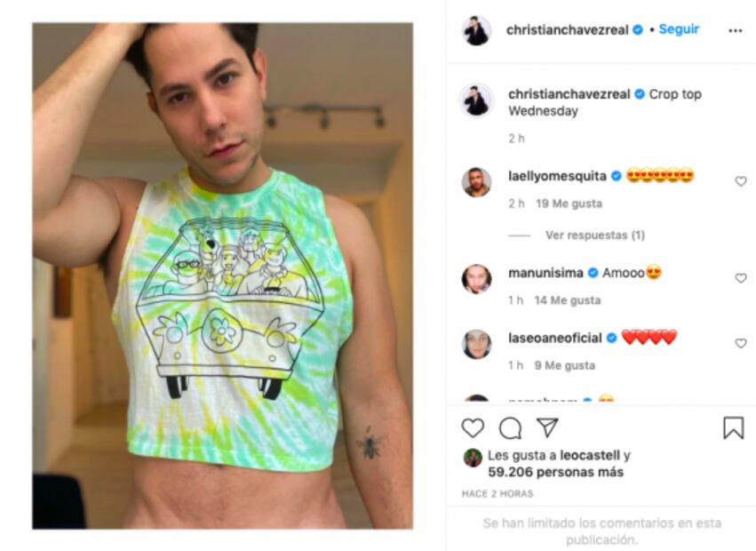 Moda sin género: Christian Chávez aparece en crop top en Instagram
