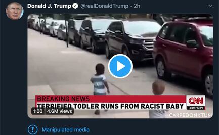 Trump sube video editado de bebé "racista"; Twitter lo etiqueta por "manipulación"