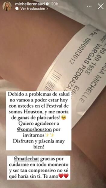 Con esta imagen que compartió en sus historias de Instagram, Renaud dio a conocer que atravesaba por problemas de salud, aunque no dio más detalles. Foto: Instagram
