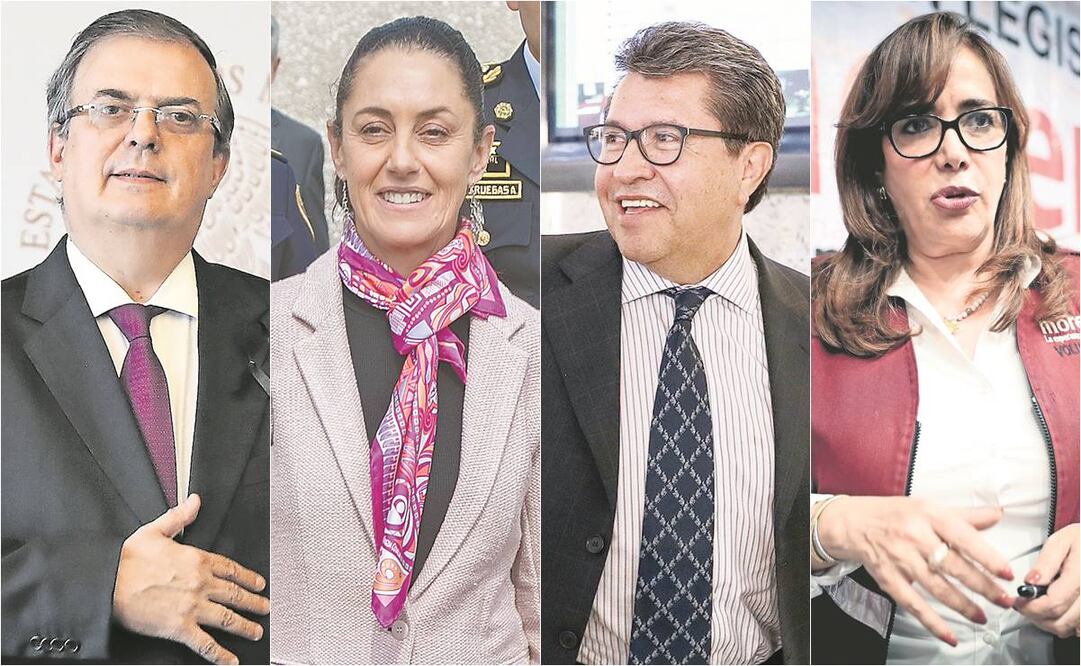 Marcelo Ebrard, secretario de Relaciones Exteriores; Claudia Sheinbaum, jefa de Gobierno; Ricardo Monreal, sendador; y Yeidckol Polevnsky, secretaria general de Morena. Fotos: Archivo/EL UNIVERSAL