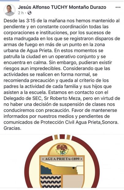 Padres no mandan a la escuela a sus hijos por balacera en Agua Prieta, Sonora