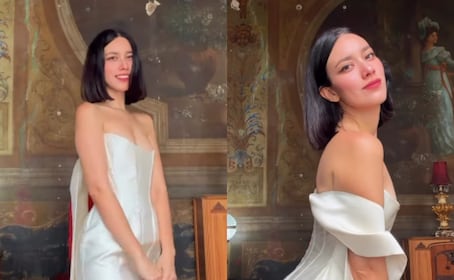 ¿Indirecta para Ángela Aguilar? Exviolinista de Nodal, posa con minivestido estilo nupcial y presume belleza natural 