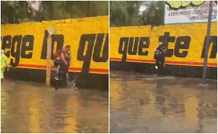 Policía carga a ciudadanos para que no se mojen por inundación en Tlalpan