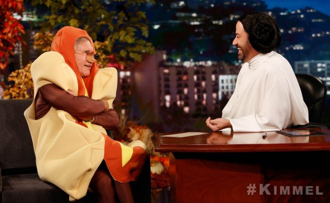 Vestido de hot dog, Harrison aclaró por qué Luke Skywalker no aparece en el póster de "El despertar de la fuerza". FOTO: Twitter @JimmyKimmelLive
