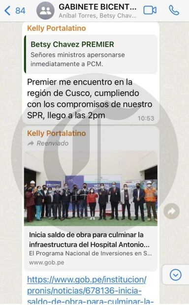 Revelan chat entre los ministros de Pedro Castillo antes y después del golpe de Estado