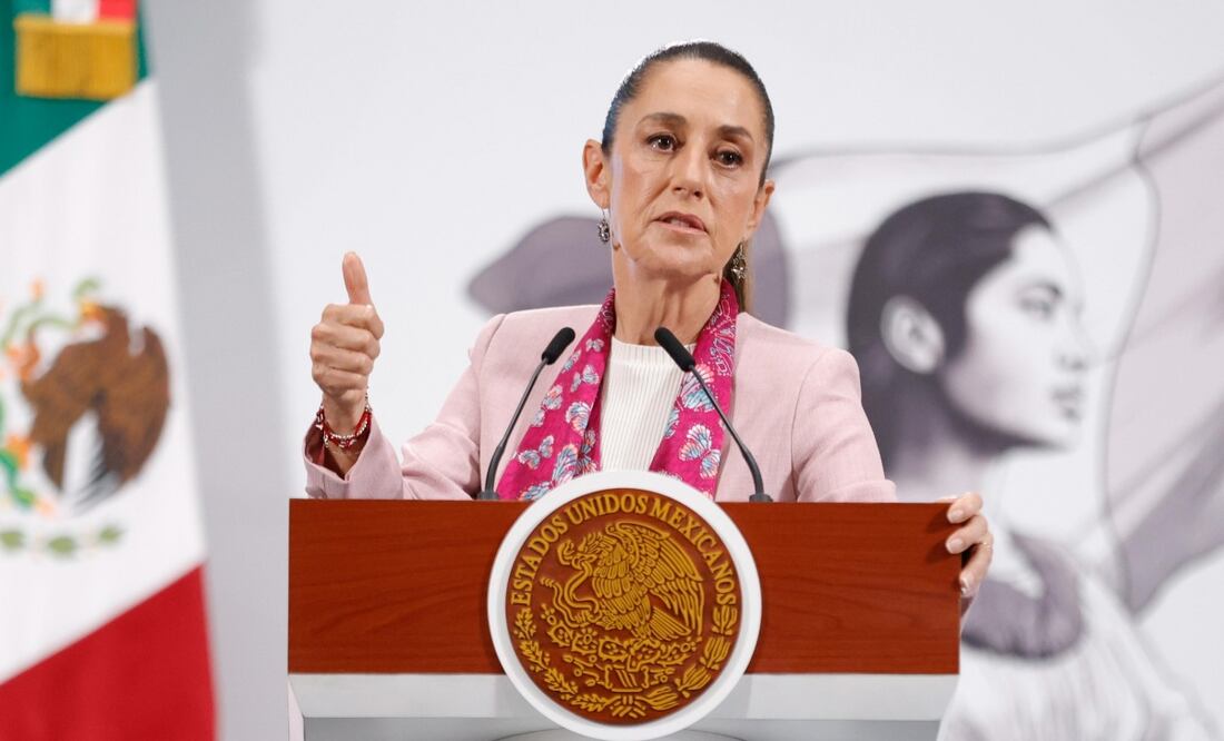 Claudia Sheinbaum en su conferencia matutina del 7 de agosto de 2025. Foto: Diego Simón / EL UNIVERSAL