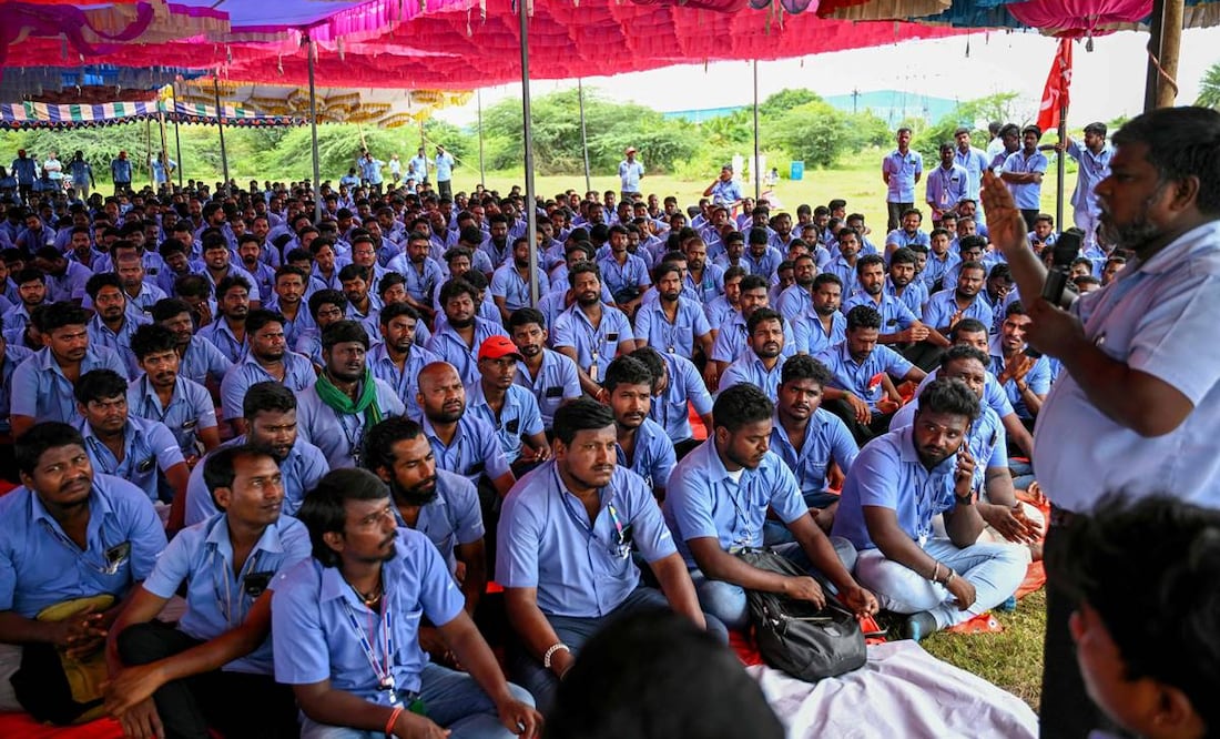 Se cumplen 5 días de huelga por parte de los trabajadores de Samsung en India. Foto: AFP