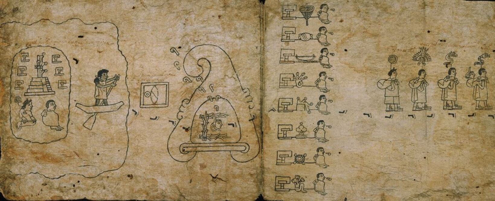 Aztlan representado en el Códice Boturini, donde se retrata
 el peregrinar
 de los mexicas /Cortesía María Castañeda de la Paz