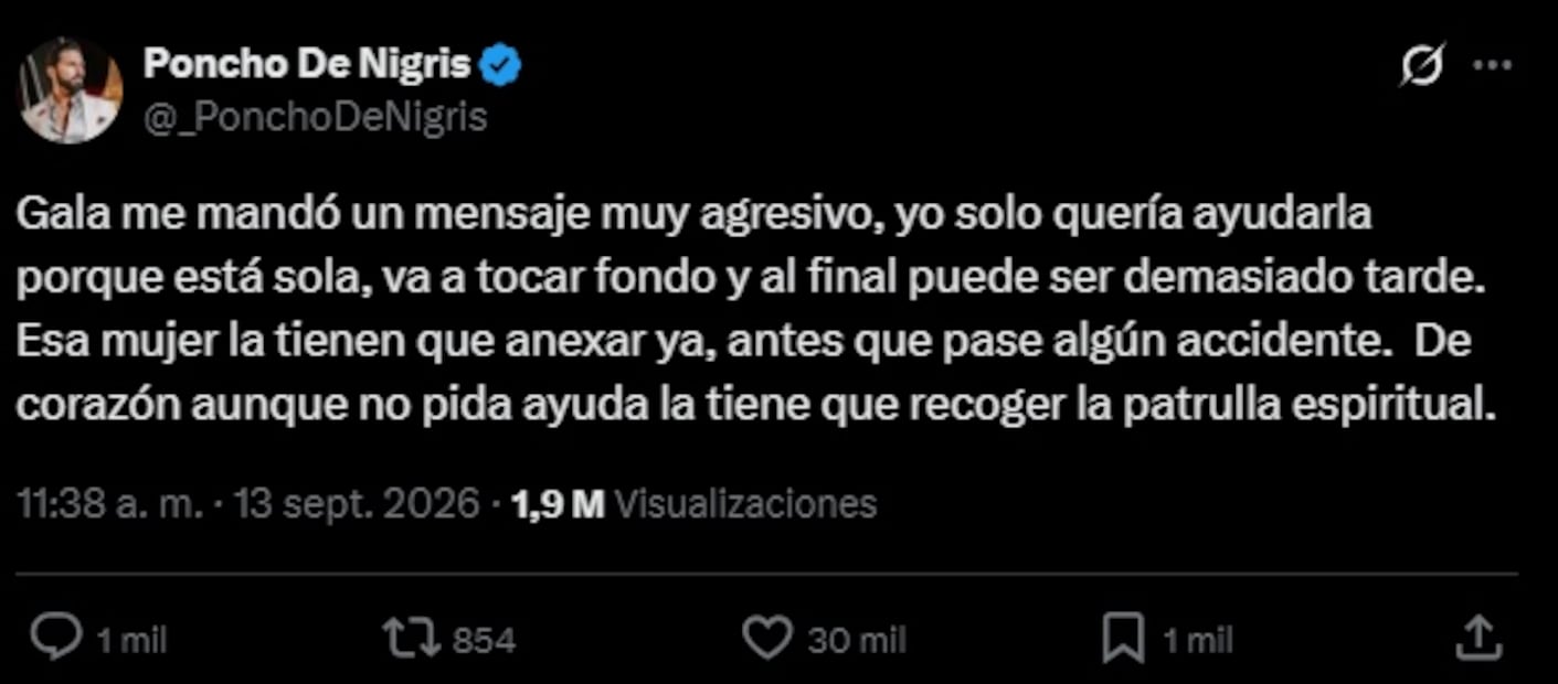 Poncho de Nigris pide que la “Patrulla Espiritual” vaya por Gala Montes. Foto: Captura de pantalla