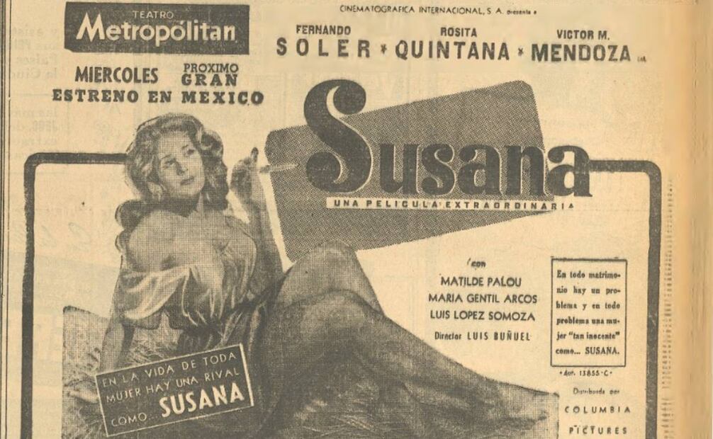 En 1951 Rosita Quintana, con su belleza y malicia, embrujó a los hombres de la película "Susana". Hemeroteca EL UNIVERSAL.