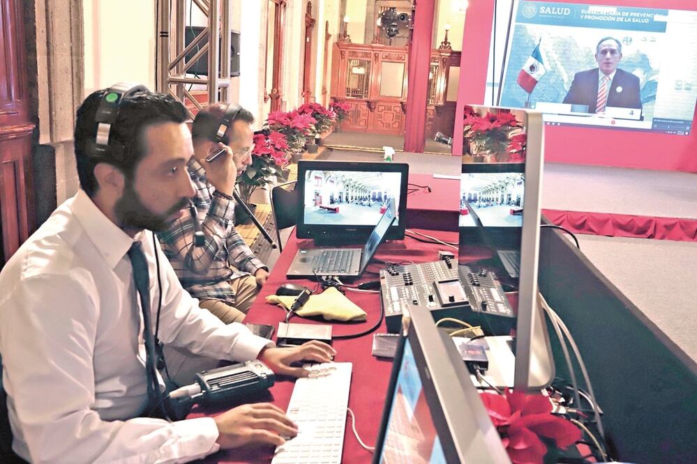 Por la manifestación, la conferencia de ayer fue transmitida desde la Subsecretaría de Prevención y Promoción de la Salud. Foto: BERENICE FREGOSO. EL UNIVERSAL