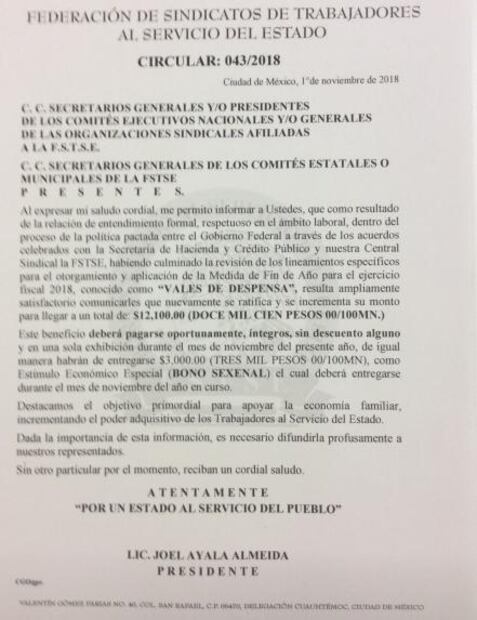 Pago de vales de despensa es íntegro, afirma el presidente de la FSTSE