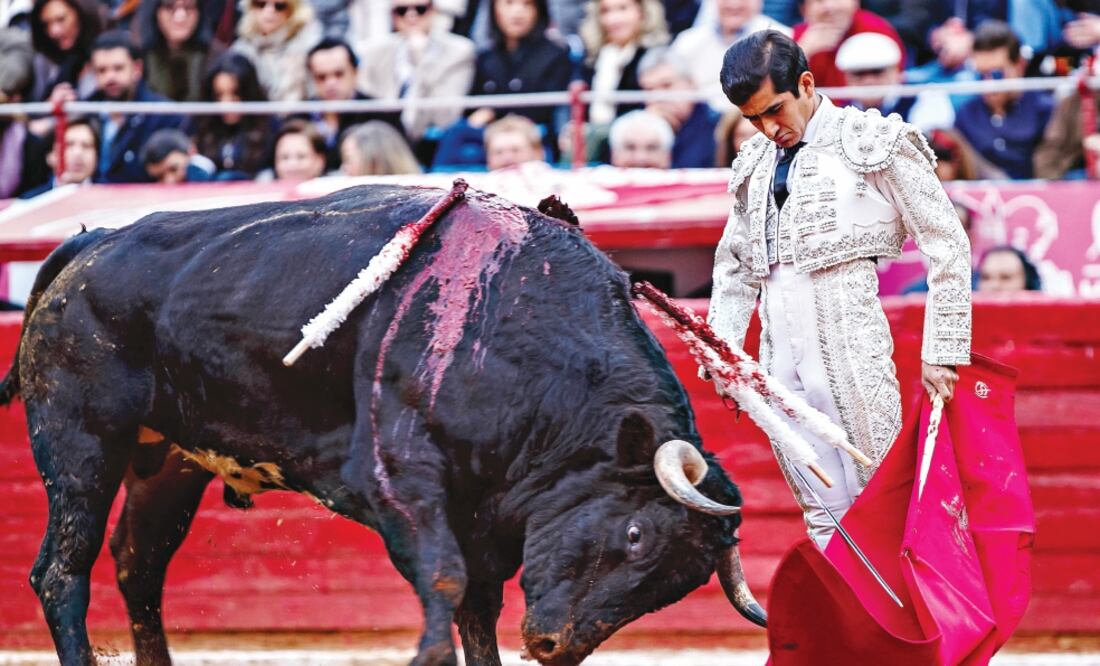 Adame toreó con el capote suave a la verónica, pegado a la barrera conectó diez muletazos de rodillas (CORTESÍA ALBERTO GÓMEZ)