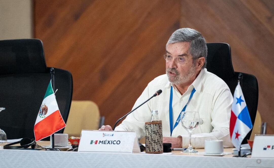 El canciller Juan Ramón de la Fuente al participar en la Cumbre CELAC-UE en Colombia este domingo 9 de noviembre de 2025. Foto: Especial