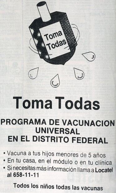 Programa de Vacunación Universal en el DF, 1991. Autoridades sanitarias advirtieron que niños y jóvenes que sólo tenían una vacuna todavía eran susceptibles al virus, por lo que era necesaria una segunda dosis. Foto: Hemeroteca EL UNIVERSAL.
