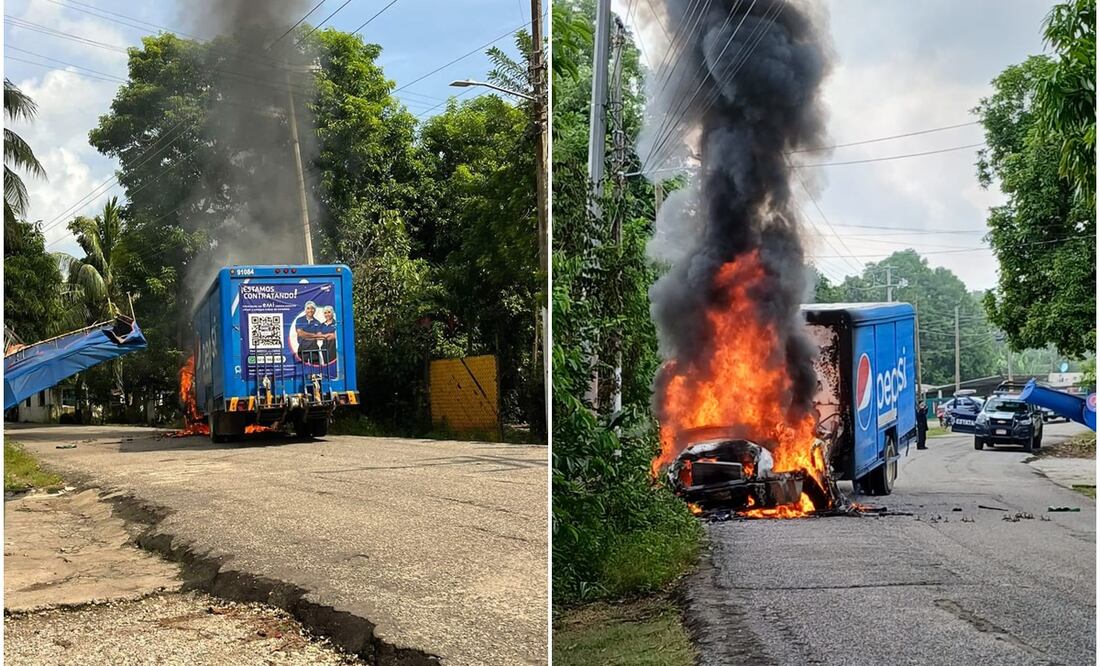 Este 22 de octubre, se reporta la quema de vehículos y negocios en Villahermosa, Tabasco. Foto: Especial