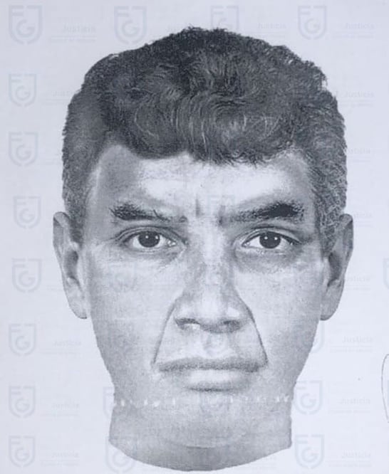De acuerdo con un retrato hablado, el hombre tiene entre 45 y 50 años de edad, mide cerca de 1.65 metros, es de complexión delgada, tez morena clara, cabello ondulado entrecano. Foto: cortesía Fiscalía Genera de Justicia 