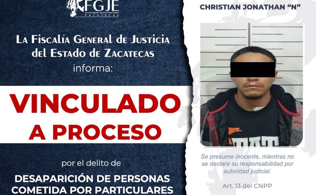 Christian Jonathan “N”, fue vinculado a proceso por el caso de la madre e hija desaparecidas en Zacatecas (15/05/2025). Foto: Especial