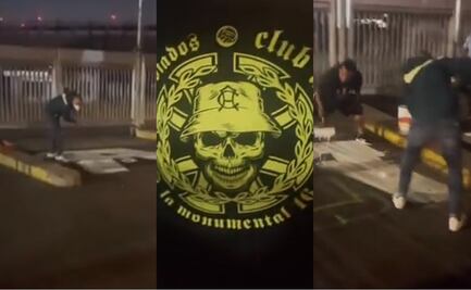 Integrantes de 'La Monumental' pintan mensaje en el estadio Azteca para burlarse de la afición de Tigres