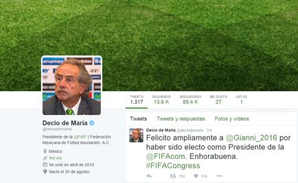 Decio de María felicita a Infantino