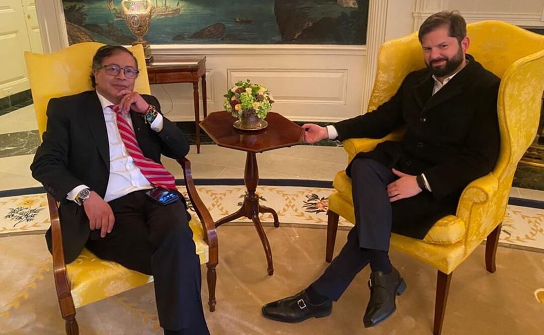 El mandatario colombiano, Gustavo Petro, durante una reunión con el presidente de Chile, Gabriel Boric, en Washington (Estados Unidos). Foto: EFE